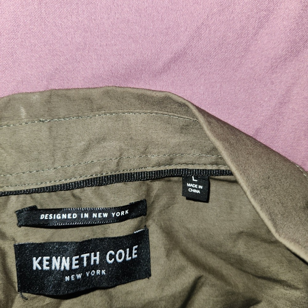 Kenneth Cole New York Mens Olive Green Cotton Zip Up Shirt Jacket Large